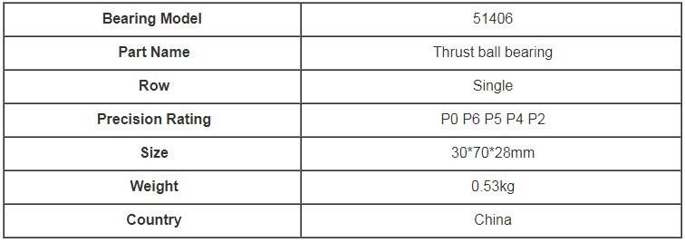 छोटे आकार की जोर गेंद असर 51406 0.53 किलो 30mm * 70mm * 28mm खान मशीन के लिए